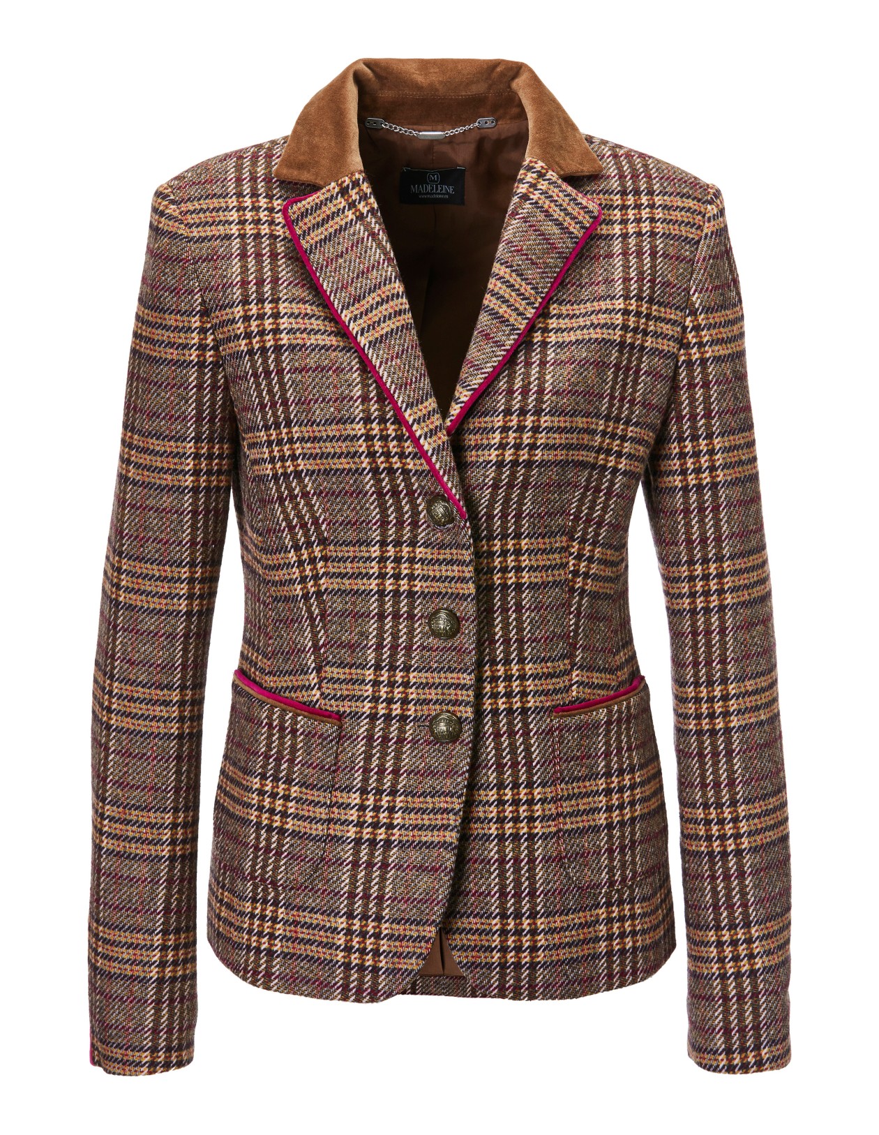 Karo Blazer Mit Samt Akzenten Schokobraun Multicolor Dunkelbraun Madeleine Mode Osterreich