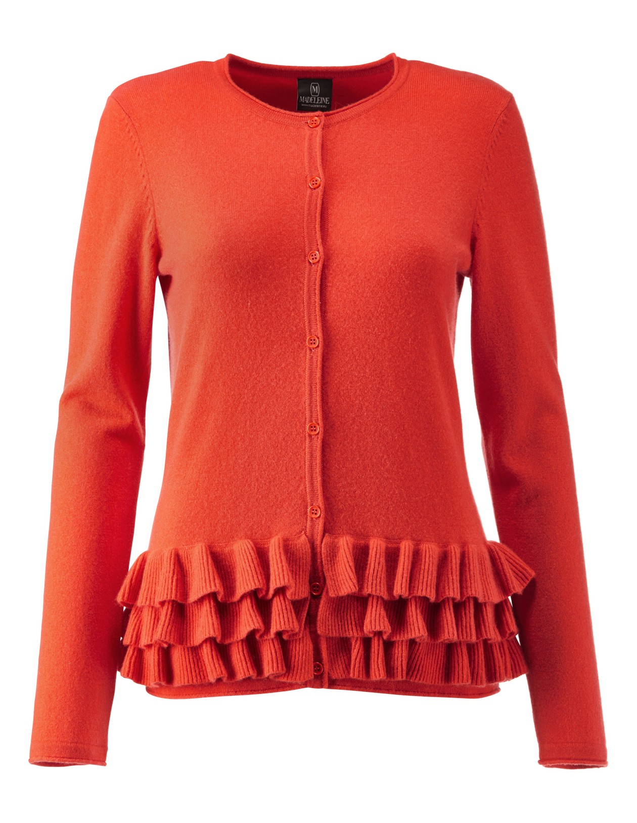 Kaschmir Strickjacke Mit Ruschen Schosschen Tomate Rot