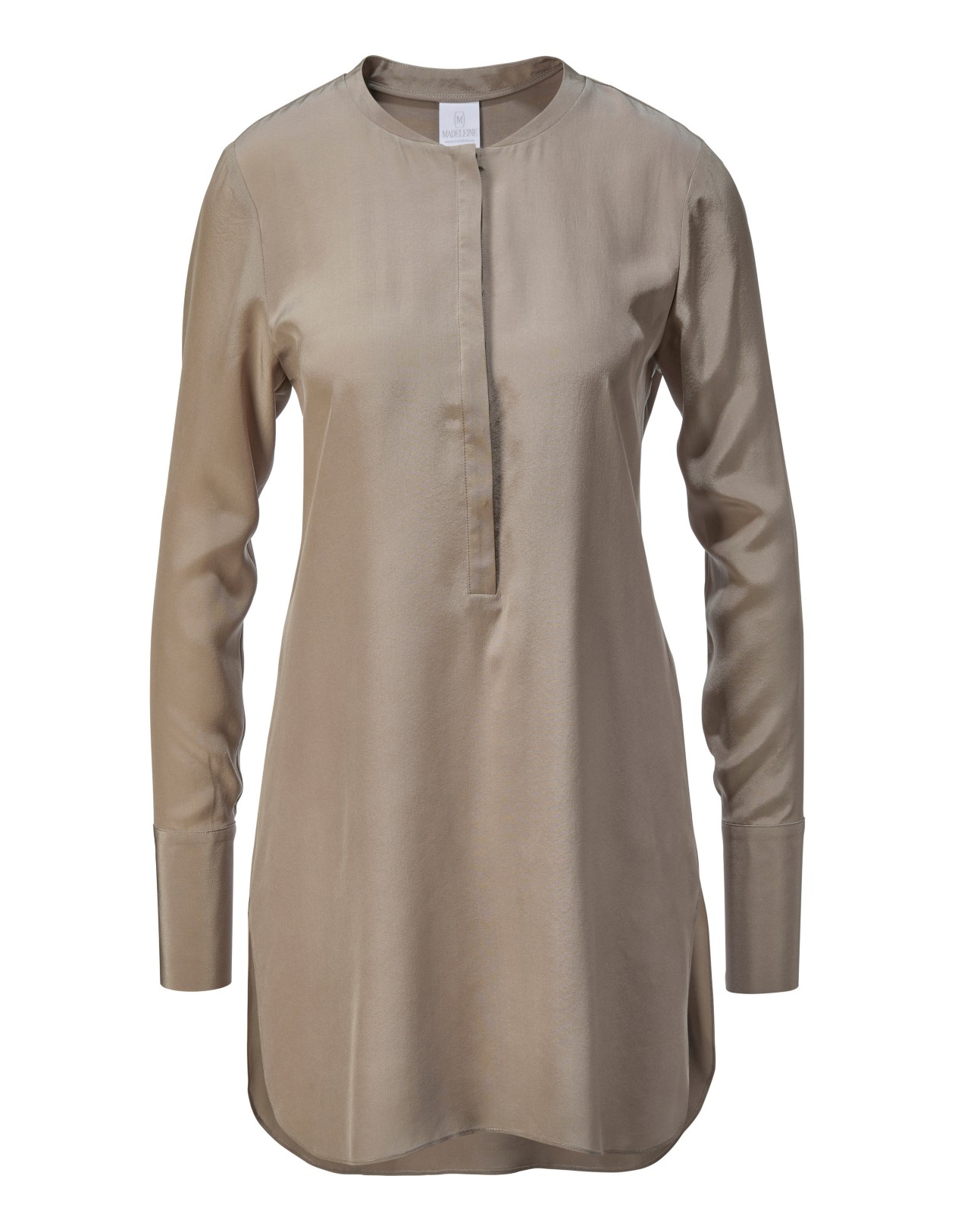 Lange Seidenbluse In Kragenloser Form Taupe Taupe Madeleine Mode