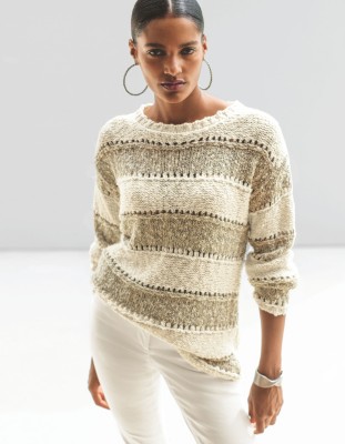 Pullover Mit Blockstreifen Und Glanzakzenten Berber Multicolor Hellbraun Madeleine Mode